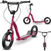 HyperMotion Monopattino per bambini 5 ruote gonfiabili fucsia magenta da 12 pollici manubrio regolabile freni a mano struttura larga in acciaio fino a 50 kg