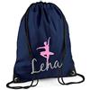minimutz Sacca da palestra con nome, motivo ballerina, personalizzabile e stampata, borsa sportiva per ragazze e bambini, rosa ballerina viola, Nero , 12 Liter