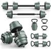 KOMFOTTEU Manubri Regolabili 4 in 1, Set Pesi Palestra Casa, Include Manubri, Bilancieri, Kettlebell, Flessioni, per Ufficio, Allenamento della Forza, Fitness, per Uomini e Donne, Nero+Verde