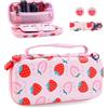 HYPERCASE Custodia per Nintendo Switch Lite, con motivo fragola, accessori portatili con borsa portaoggetti Pink Switch Lite, tracolla e 2 simpatici cappucci per pollice, 8 slot per schede di gioco