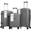 R.Leone Valigia da 1 Fino a Set 3 Bagaglio a mano 55x40x20 Ryanair, Medio, Grande Ultra Strong Antiurto Resistente Trolley rigido leggero 8 ruote in Polipropilene 9188 (Grigio, Set 3 Pezzi S M L)