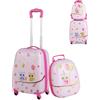 SOARS Set di Valigia 16'' + Zaino 12'' per Bambini 2 Pezzi, Bagagli 2-in-1 con Zainetto da Viaggio Aereo, Trolley con Maniglia Telescopica e 4 Ruote a 360° (Rosa Gufo)