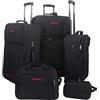 vidaXL Set Valigie da Viaggio 5 Pezzi, Tessuto con Rivestimento in PVC, Nero, Include Trolley S/M/L, Borsa da Viaggio e Beauty Case, Manico Telescopico Estraibile, Accessori da Viaggio