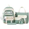 Lengender Set di 5 zaini Kawaii con borsa per il pranzo e astuccio per matite, borsetta, portamonete per adolescenti, ragazze, freschi e dolci, verde, 46*30*18cm, Casuale