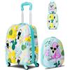 RELAX4LIFE Set Valigia Bambini 2 in 1 Animali Foresta Azzurro Fucsia (Trolley16 + Zaino 12) con Ruote 360°, Maniglia Regolabile, Zaino con Piedini | ABS Resistente | Ideale per Viaggi e Scuola