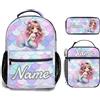 Generic Personalizzate Zaino scuola elementare bambina Personalizzato Sirenetta con Nome per school bag Scuola 3 Pezzi zainetto asilo bambino con borsa termica e Astuccio zaini per media superiore