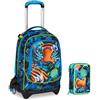PRESTIGE & DELUXE Trolley Scuola Jack 3 Ruote staccabile Air Tiger Tigre, 3 in 1 per Scuola Elementare Bambina + Astuccio 3 zip con cancelleria + 7 penne cancellabili e portachiave pailettes