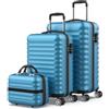 NUMADA - Set di valigie 3pzs (53/63cm) e borsa da toilette Blu, ABS Resistente, Leggero con 4 ruote doppie e lucchetto combinazione laterale