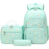 Generic Set di 3 zaini per la scuola per ragazze, zaino impermeabile con borsa per il pranzo e astuccio, borsa termica per il pranzo, borsa per libri multi-tasca per bambini, adolescenti e studenti, per la