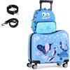 SOARS Set di Valigia Cavalcabile 18'' + Zaino 12'' per Bambini 2 Pezzi, Bagagli 2-in-1 di con Maniglia Telescopica e 4 Ruote, Trolley Bagaglio a Mano e Zaino per Bambini (Blu Dinosauro)