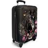 NoBoringSuitcases.com Valigia Bambini, Trolley Bambina, Valigia Per Bambini, Valigia Bambina, Trolley Bambina da Viaggio, Trolley Bagaglio a Mano 55x40x20 cm (Testa di cavallo, Fiori - Nero)
