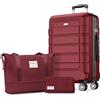 SHOWKOO Valigia Rigida Grande 77cm Trolley Bagaglio a Mano Ultra Leggero ABS+PC Espandibile Durevole Set Valige Trolley da Viaggio Chiusura TSA con Borsa da Toilette e Borsa da Viaggio, Rosso