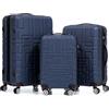 R.Leone Valigia da 1 Fino a Set 3 Bagaglio a mano 55x40x20 Ryanair Vueling adatto Iberia Wizzair EasyJet, Medio, Grande 4 Ruote ABS 6112 (Blu, Set 3 Pezzi - S, M, L)