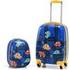 DREAMADE Trolley per Bambini, Set di Zaino + Trolley da Viaggio con Maniglia Leggero con Ruote (12+18, Auto)