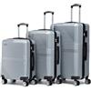 R.Leone Valigia da 1 Fino a Set 4 Trolley Rigido grande, medio, bagaglio a mano 55x40x23 cm Wizz, ITA Airways e bagaglio 45x36x20 cm EasyJet in ABS 8005 (Argento, Set 3 Pezzi S M L)