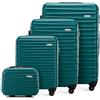 WITTCHEN set di 4 valigie con custodia per cosmetici trolley bagaglio a mano ABS 4 ruote spinner chiusura a combinazione maniglia telescopica Groove Line verde Ryanair/ITA Airways/easyJet