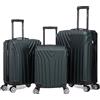 R.Leone Valigia da 1 Fino a Set 4 Trolley Rigido grande, medio, bagaglio a mano 55x40x23 cm Wizz, ITA Airways e bagaglio 45x36x20 cm EasyJet in ABS 9001 (Verde Scuro, Set 3 Pezzi S M L)