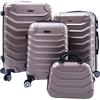 R.Leone Valigia da 1 pezzo Fino a Set 4 Trolley Rigido grande, medio, bagaglio a mano e beauty case 8 ruote in ABS 2026 (Rose Gold, Set 4 XXS S M L)