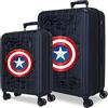Disney Joumma Marvel Captain America Set di valigie blu 55/65 cm rigida 6,8 kg chiusura TSA integrata ABS 6,8 kg 109L espandibile bagaglio a mano