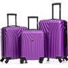 R.Leone Valigia da 1 Fino a Set 4 Trolley Rigido grande, medio, bagaglio a mano e bagaglio EasyJet 45X36X20cm 4 ruote in ABS 9002 (Viola, Set 3 Pezzi S M L)