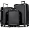 Tavoxda Set 3 pezzi valigie rigide in ABS, trolley con lucchetto TSA, manico telescopico regolabile, grande valigia da viaggio per donna e uomo, resistente e leggero, nero