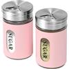 STJKBDFC Set di 2 shaker per zucchero in acciaio inox e vetro, con fori regolabili per versare cannella, shaker per bar, set di 2 (rosa)