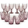 COSE DA CASA Set 12 Bicchieri Rosa Crystal Pink 6 Calici con Piede 26 cl e 6 Bicchieri 29 cl in Pasta di Vetro con Design Diamante per Acqua e Vino Ideale per Casa e Ristoranti ELEGANTI DI STILE