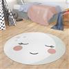 TT Home Tappeto Bambini Cameretta Rotondo Bebè Ragazzi Ragazze Design Moderno Luna, Colore:Crema, Dimensione:80 cm tondo