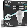Eurocali 20x Lampadine LED E27 8,5W Opaca (806 lumen equivalenti a 60W) Forma Goccia A60 Luce Bianco Freddo 6500K Fascio Luminoso 200