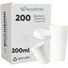 ecodrinks - 200 Bicchieri di Carta con Coperchio di Plastica da 210ml - Per Caffè Lungo, Espresso, Ginseng, Acqua o Cocktail - Adatti all'Uso Domestico, Bar, Uffici e Eventi