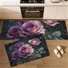 MLSOWM Tappetini da Cucina Dipinto Ad Olio Viti E Fiori,Tappeti da Cucina Antiscivolo Rosa Spinosa Passatoia Corridoio, Tappetino Lavabile per Lavanderia, Soggiorno, Ufficio - Viola, 43x75cm+43x120cm