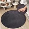 TAPISO Cuddle Tappeto Rotondo Soggiorno Antiscivolo Lavabile Morbido Pelo Lungo Shaggy Design Moderno Monocolore Tonalità Grigio Antracite Tinta Unita Cameretta OEKO-TEX 80 x 80 cm