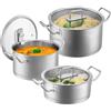 SILBERTHAL Set 3 pentole inox 2,5+3,5+5L - Induzione - Coperchi in vetro | Per tutti i piani cottura, forno e lavastoviglie - Fondo triplo strato per cottura uniforme