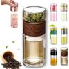 Qosneoun Teava Infusore per Tè Intelligente 3-in-1, Infusore in Vetro Tryteava, Infusori per Tè Portatili in Vetro a Doppia Parete, Tazza Separatrice Tè e Acqua con Colino per Leggerezza, A Prova di Perdite