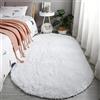 Reyox Tappeto Ovale Moderno Peloso Morbida Soffici Antiscivolo Tappetino a Pelo Lungo per Soggiorno Camera da Letto bianco 60 x 120 cm