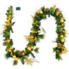 KOMFOTTEU Ghirlanda di Natale con 50 luci a LED, ghirlanda di abete artificiale con funzione timer, decorazione natalizia con scala e camino (verde e oro)