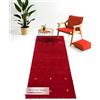 carpetfine Tappeto di lana Gabbeh Uni passatoia Rosso 80x400 cm | Tappeto moderno per soggiorno e camera da letto