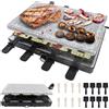 PEILU 1400W Grill per Raclette per 8 Persone, Doppio Piano da Tavolo Antiaderente, con Piastra in Pietra, Piccole Tazze, Spatola in Legno e Cavo in Acciaio Inox, Elettrico per Feste e Campeggio