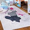 Mazovia Tappeto Salotto - Tapeto Stampato Pelo Corto - Morbido Tappeto Camera da Letto - Antiscivolo Tapeto EMMA - Tappeto Bambini Motivo Ragazze e un Gatto Motif - Rosa Pink Grigio 120x170cm