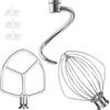 Kainasch Miscelatori da cucina Accessori in acciaio inox per miscelatori KitchenAid, frusta a filo K256WW, gancio per impasto da 6 QT e paletta a lama piatta per aiuto da cucina 5,5-6 litri con testa