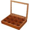 Generico Porta bustine di tè - Organizer da banco in legno da 12 scomparti da 12,52 pollici con coperchio trasparente | Scatola porta tè per cucina, casa, caffè, dispensa, ufficio, bar, pacchetto snack, casset