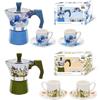 MA MAISON Set Caffettiera + 2 Tazzine per Caffè Porcellana e Alluminio Caffettiera Moderna a Fantasia Set Regalo Idea Regalo Pausa Relax