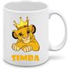 irpot Tazza colazione bianca in ceramica con stampa personaggio a scelta possibilità di personalizzazione Idea regalo festa a tema compleanno battesimo natale bomboniera (Simba re Leone)