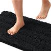 LINFKY Tappeto Bagno Righe In Ciniglia Tappetino da Bagno Extra Morbido e Assorbente In Microfibra Shaggy Tappeto Antiscivolo da Bagno ad Asciugatura Rapida Lavabile (Nero,150 x 50 cm)