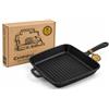 WDMT Maysternya Padella Grill in Ghisa con Manico in Metallo - 28 x 28 x 4 cm - Bistecchiera Quadrata in Ghisa Massiccia - Compatibile con Tutti i Piani Cottura (anche Induzione) - PFAS Free - Nero Opaco