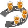 Final Touch Set di 4 bicchierini da liquore a ferro di cavallo, 28,3 g, con vassoio a forma di ferro di cavallo, design occidentale, piedini antiscivolo, ideali per whisky, tequila, colpi di bourbon