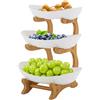 PUDLOR Alzata per frutta e verdura, a 3 piani, con supporto in bambù naturale, per frutta, verdura, per feste, compleanni, feste