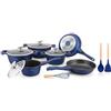 Royalty Line - Set di pentole in ceramica, effetto marmo, 10 pezzi, colore: blu