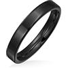 Bling Jewelry Anello di nozze in titanio semplice e sottile per coppie, per uomini e donne, nero lucido, comfort fit 3MM