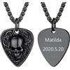 U7 Collana Uomo con Ciondolo Plettro Personalizzato con Teschio Acciaio Inossidabile Nero Collana Teschio Uomo Personalizzabile Incisione Punk Rock Idee Regalo Halloween per Ragazzo
